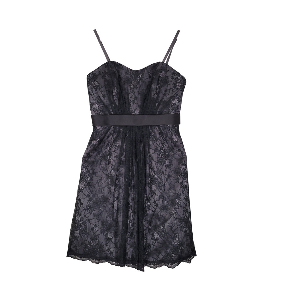 Da Vinci Lace Cocktail Dress Womens 12‎ Black Sweetheart Neck Satin Trim Mini